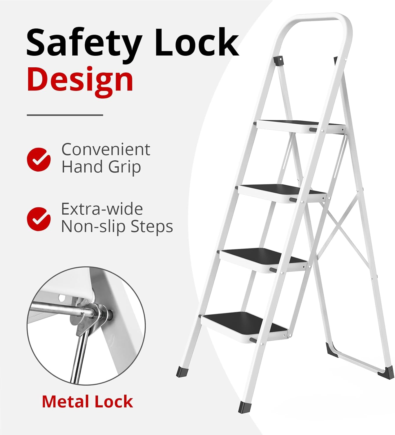 HBTower Step Ladder Folding Step Stool for Adults with Anti-Slip Pedal,330 lbs Capacity for Kitchen, Home,White