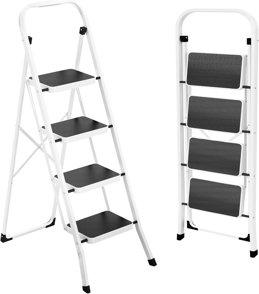 HBTower Step Ladder Folding Step Stool for Adults with Anti-Slip Pedal,330 lbs Capacity for Kitchen, Home,White