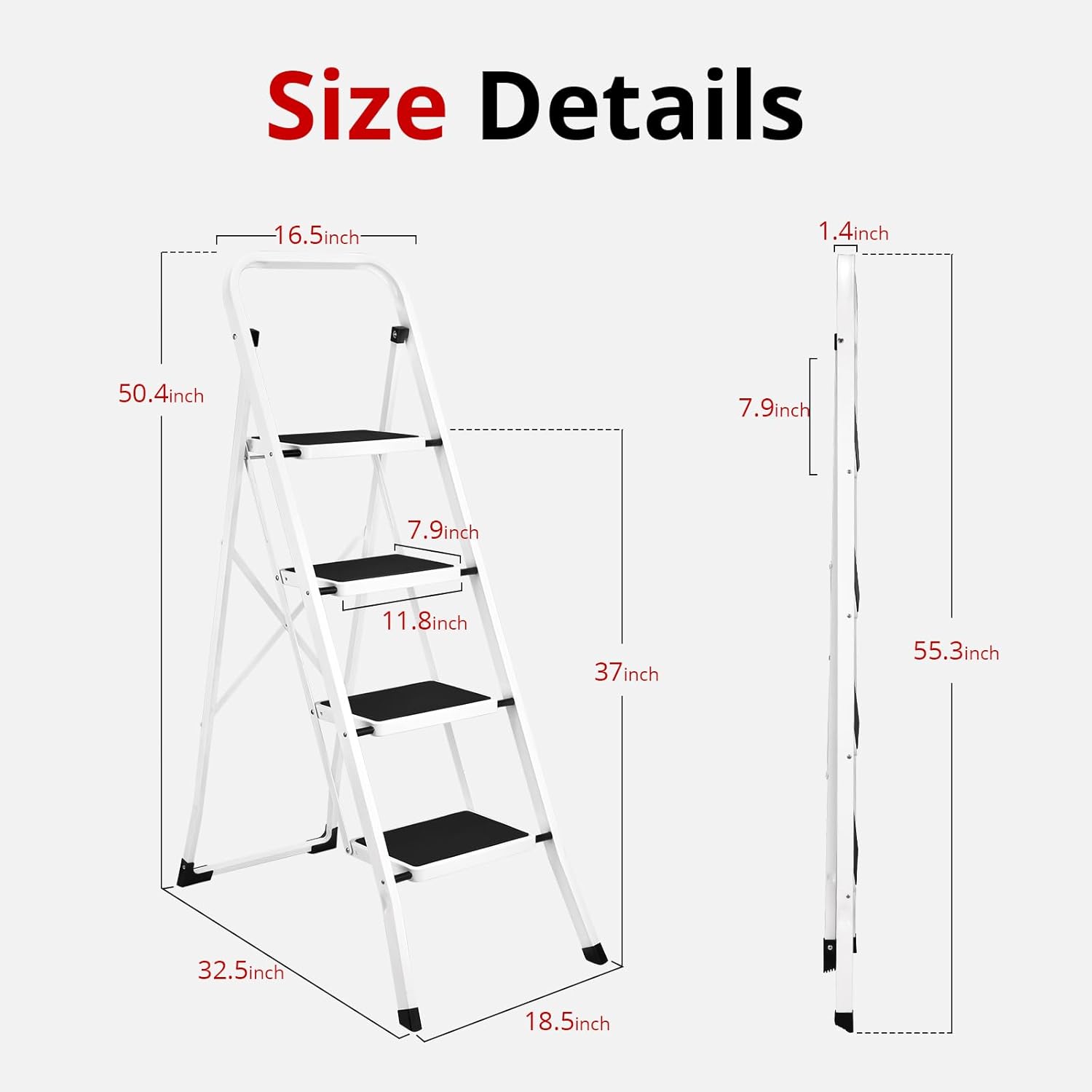 HBTower Step Ladder Folding Step Stool for Adults with Anti-Slip Pedal,330 lbs Capacity for Kitchen, Home,White