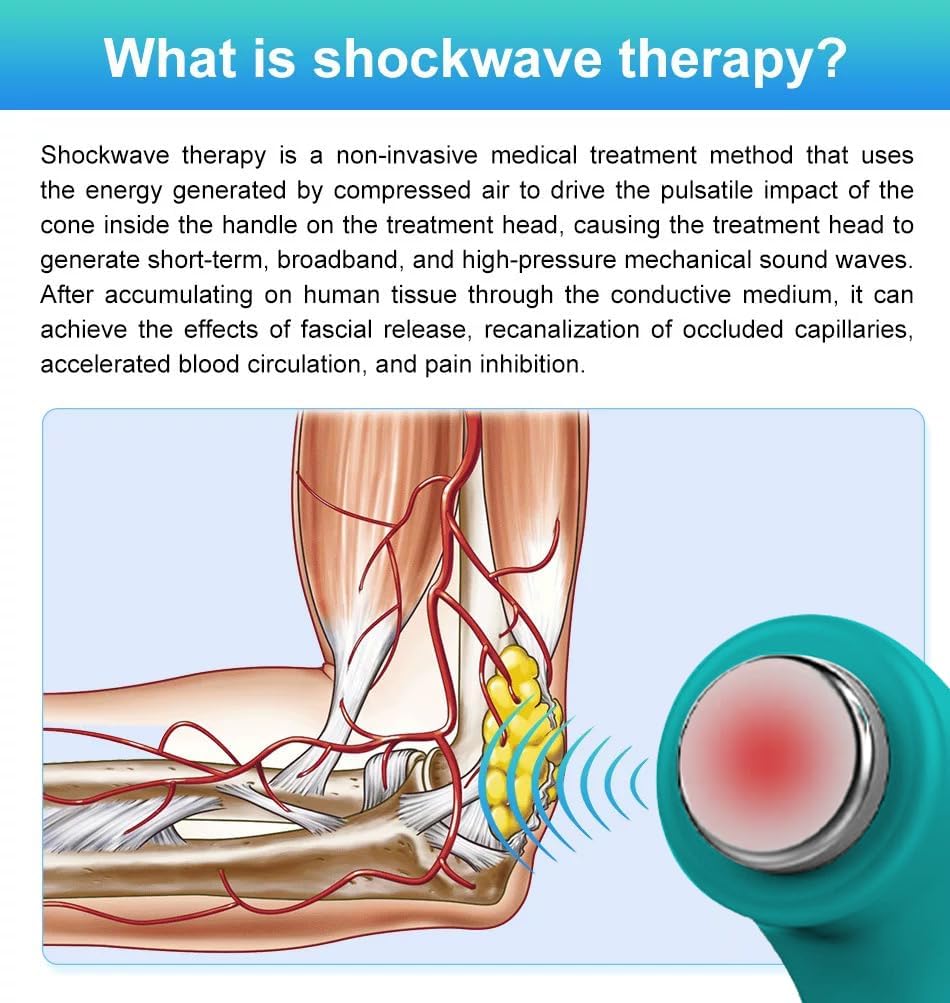 Portable Silent Shockwave Therapy Machine, Effective Electromagnetic Extracorporeal E-D Shock Wave Therapy Machine Pain Relief Body Massager Muscle Relax Massage Gun