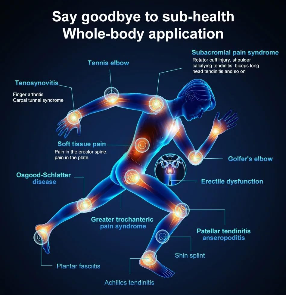 Portable Silent Shockwave Therapy Machine, Effective Electromagnetic Extracorporeal E-D Shock Wave Therapy Machine Pain Relief Body Massager Muscle Relax Massage Gun