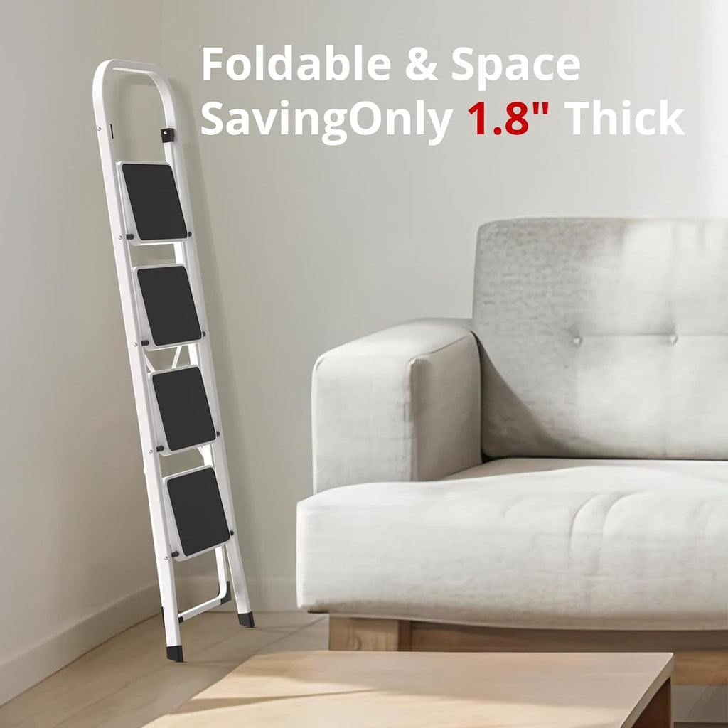 HBTower Step Ladder Folding Step Stool for Adults with Anti-Slip Pedal,330 lbs Capacity for Kitchen, Home,White