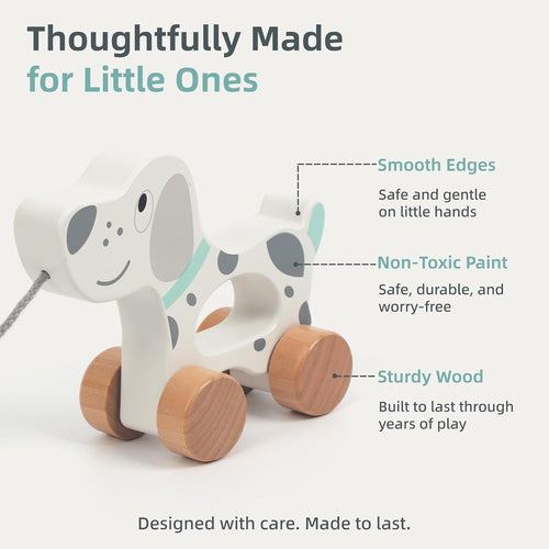 Baby Toys Car,Wooden Pull Along Toddler Toy, Developmental Toy for 1 Year Old Girl Boy Birthday Gift (Dog)