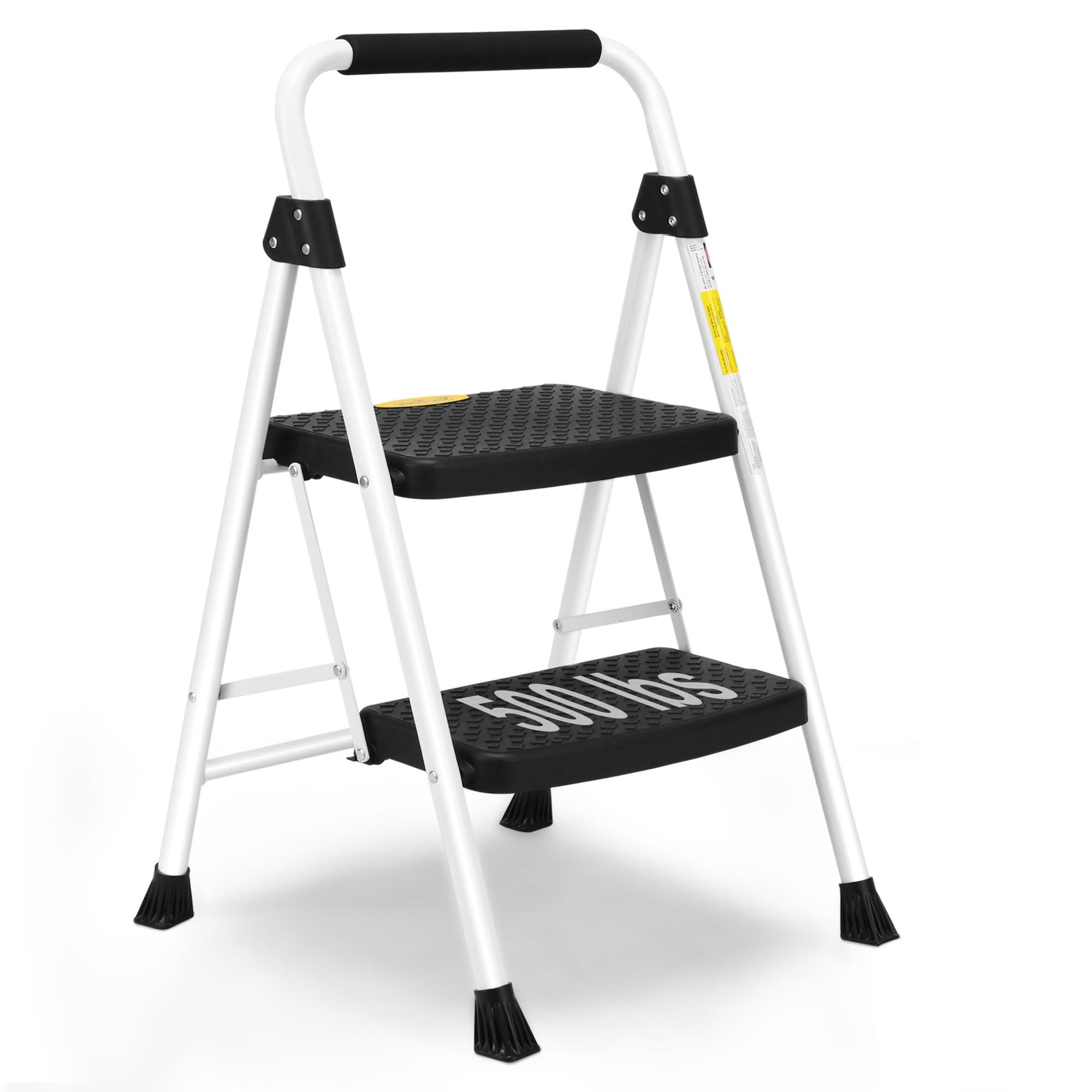 SocTone 3 Step Ladder, Folding Step Stool for Adults with Handle, Lightweight, Perfect for Kitchen& Household, 500lbs Capacity Sturdy Steel Ladder White