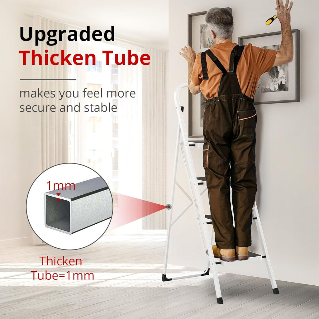 HBTower Step Ladder Folding Step Stool for Adults with Anti-Slip Pedal,330 lbs Capacity for Kitchen, Home,White