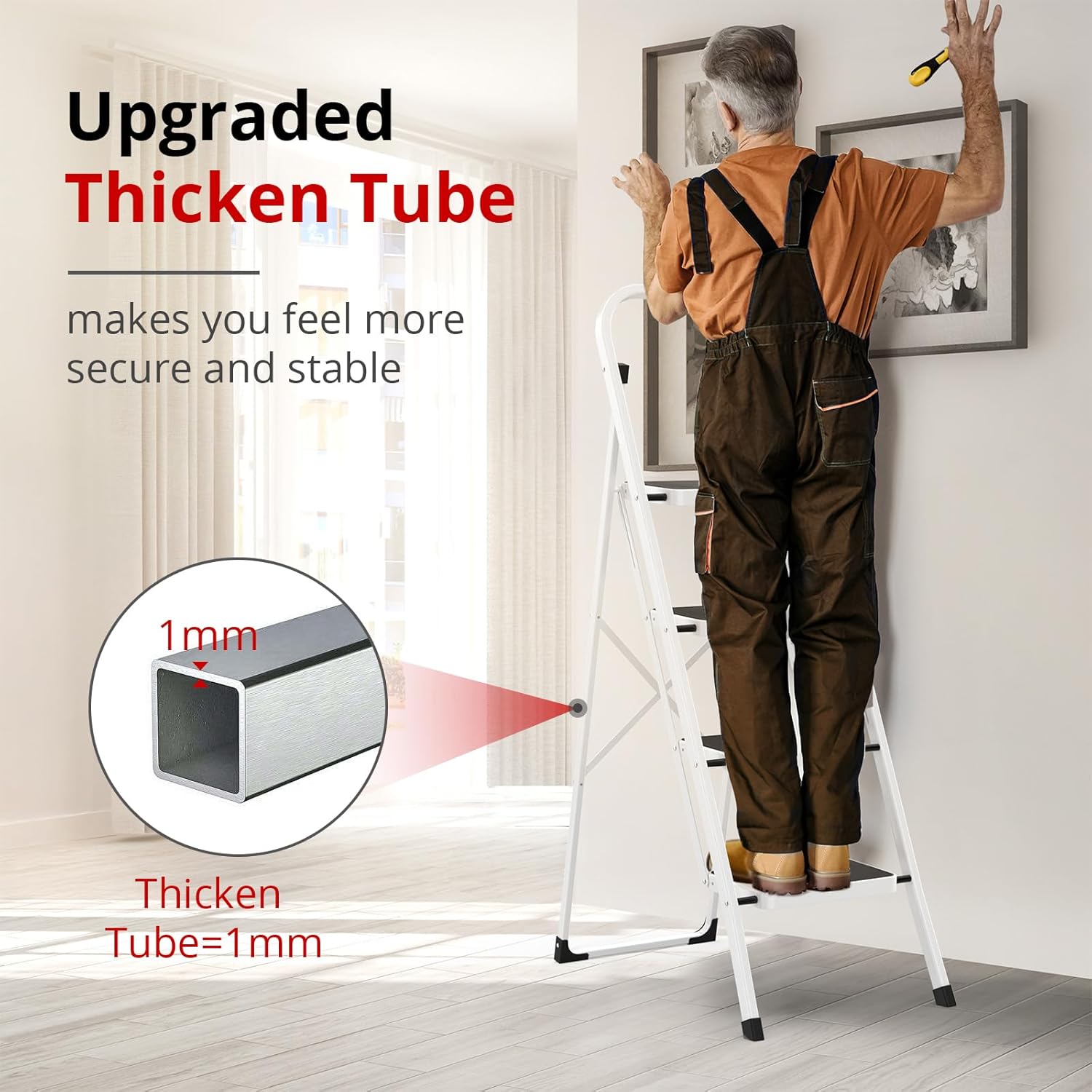 HBTower Step Ladder Folding Step Stool for Adults with Anti-Slip Pedal,330 lbs Capacity for Kitchen, Home,White