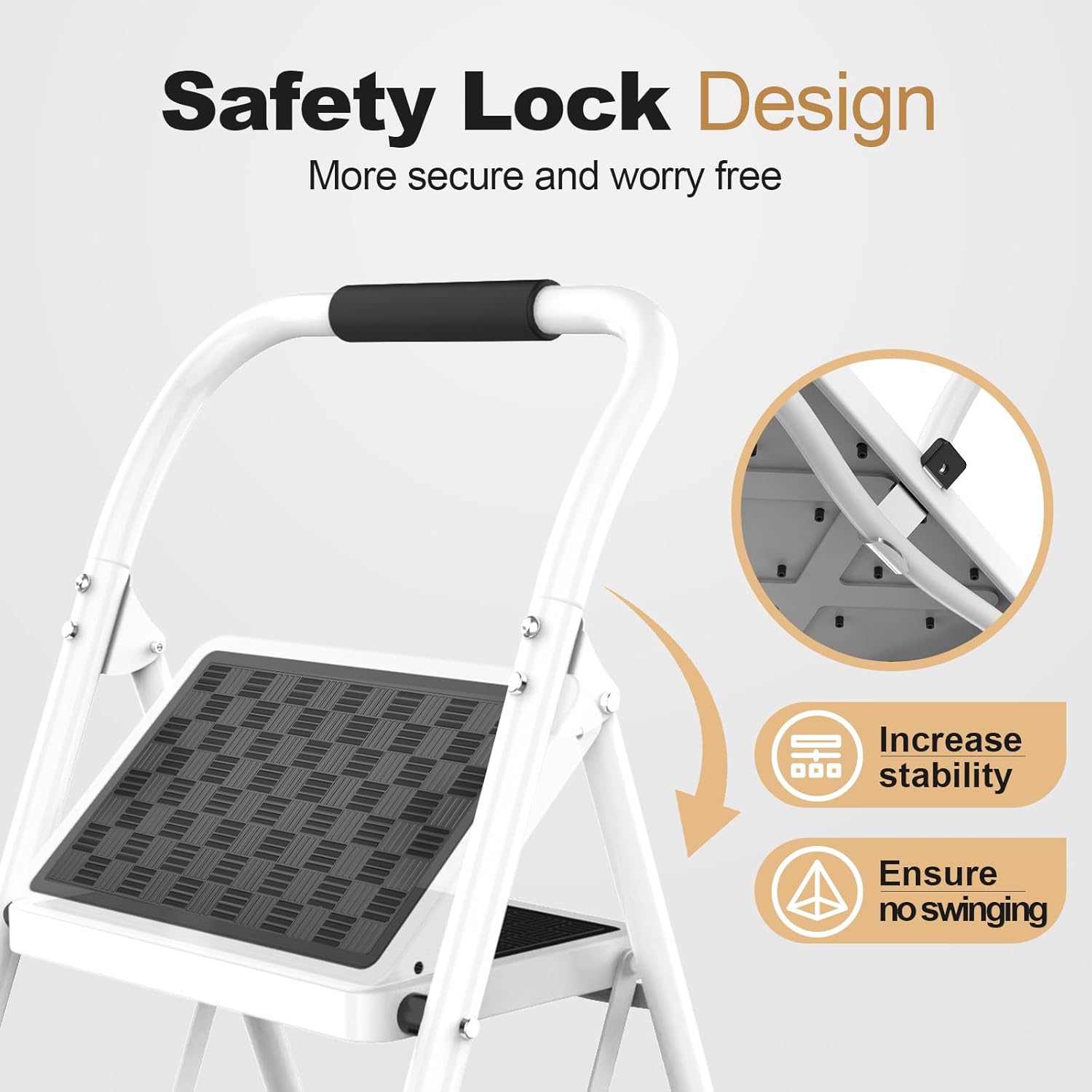 HBTower 3 Step Ladder,3 Step Stool for Adults Folding Step Stool with Cushioned Handle with Wide Anti-Slip Pedal Ergonomic Design