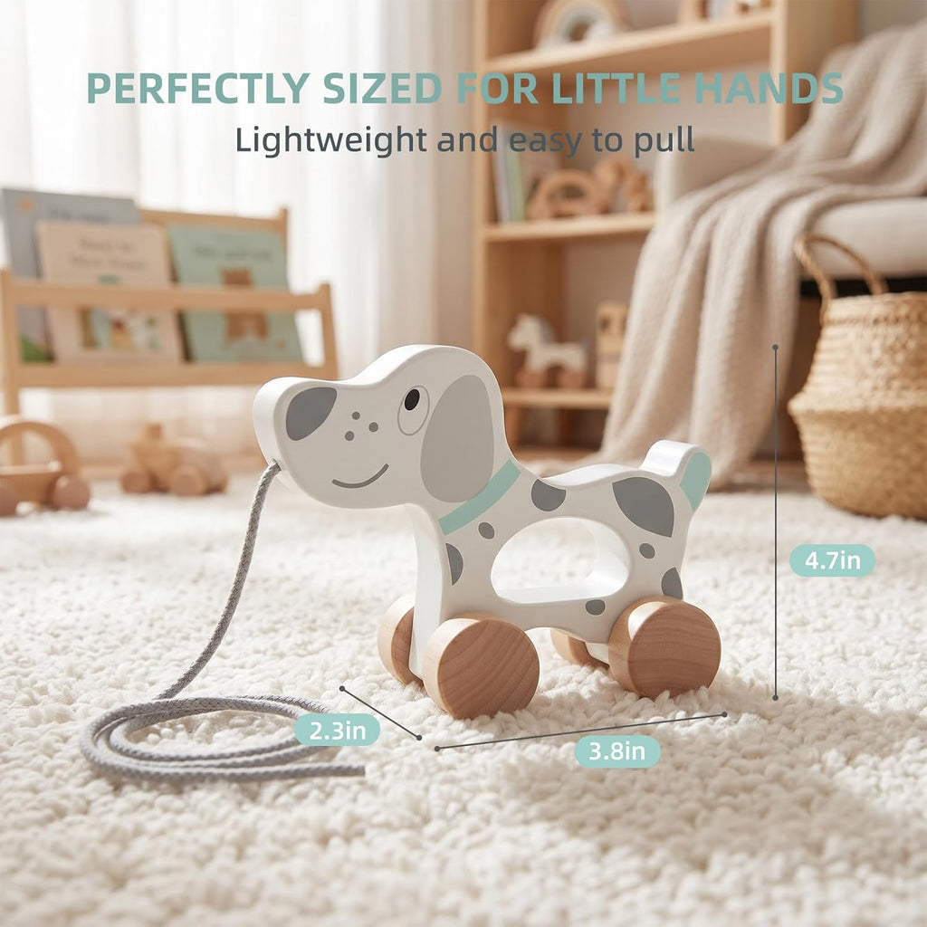 Baby Toys Car,Wooden Pull Along Toddler Toy, Developmental Toy for 1 Year Old Girl Boy Birthday Gift (Dog)