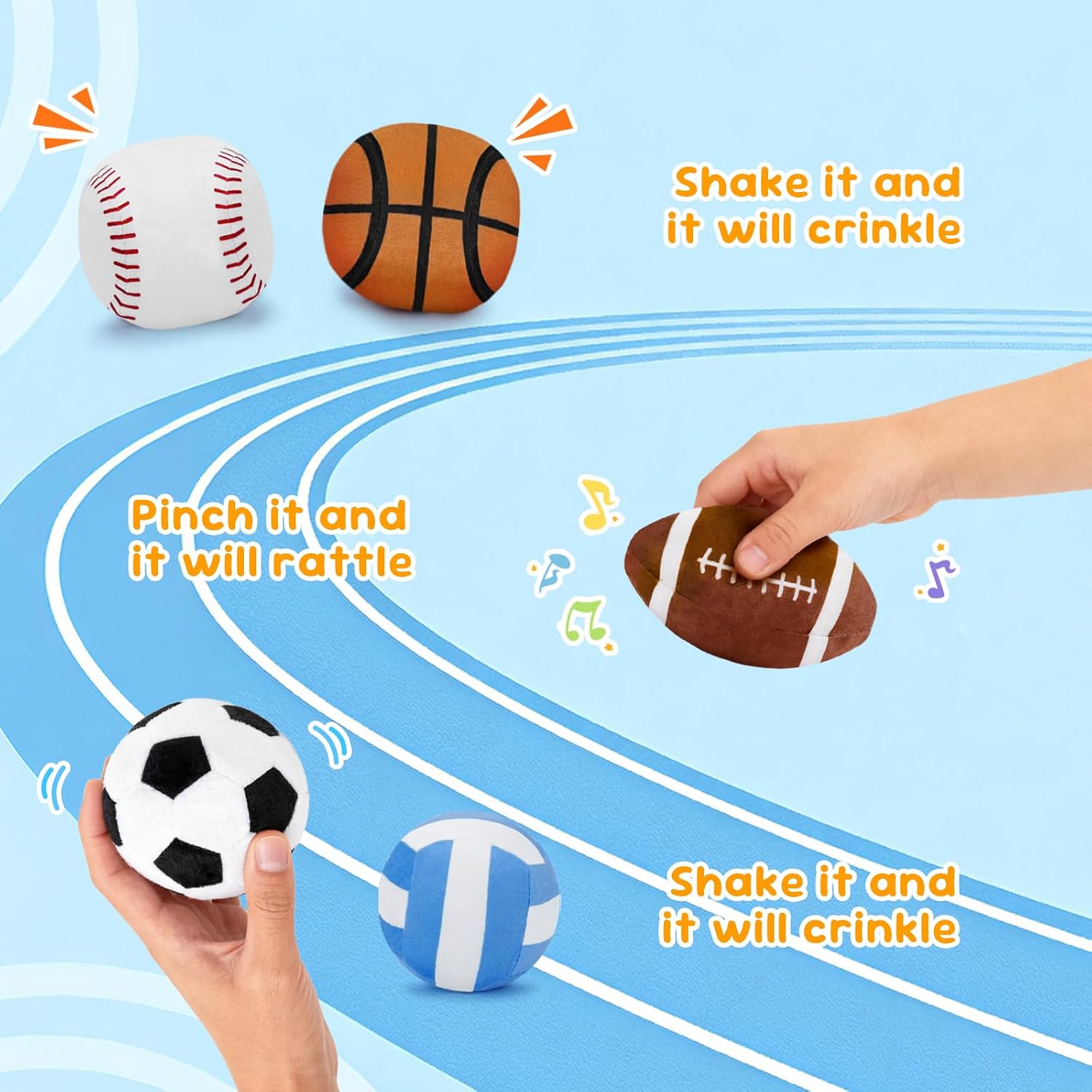 My First Sports Bag Plush, Baby Sports Toys Plushie with 5 Pcs Ball Plushy for Toddlers, First Birthday Gifts for Boys Girls