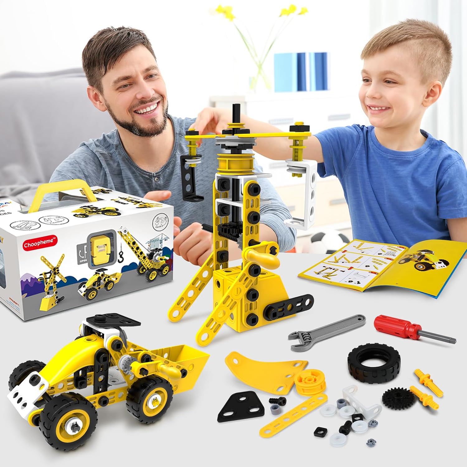 choopheme 10 in 1 Stem Toys for 5 6 7 8 9+ Year Old Building Block Kit Stem Activities Projects Boy Toys Age 4-8 5-7 6-8 8-10 Creative Set Educational Engineering Excavator Construction Birthday