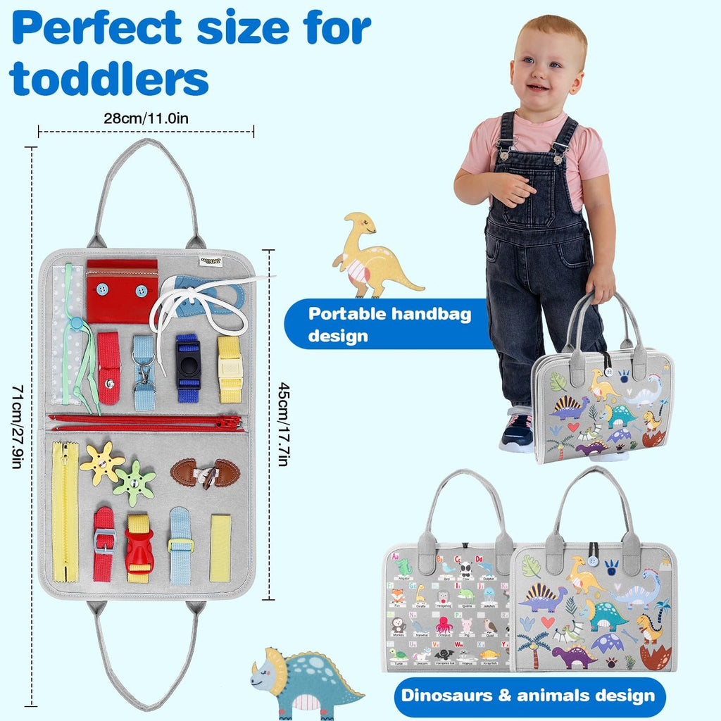 JHkim Busy Board Montessori Toys for Boy & Girl Birthday Gifts, Autism Sensory Travel Toy for Toddlers, Educational Activity Sensory Busy Book for Learning Fine Motor Skills, Gray