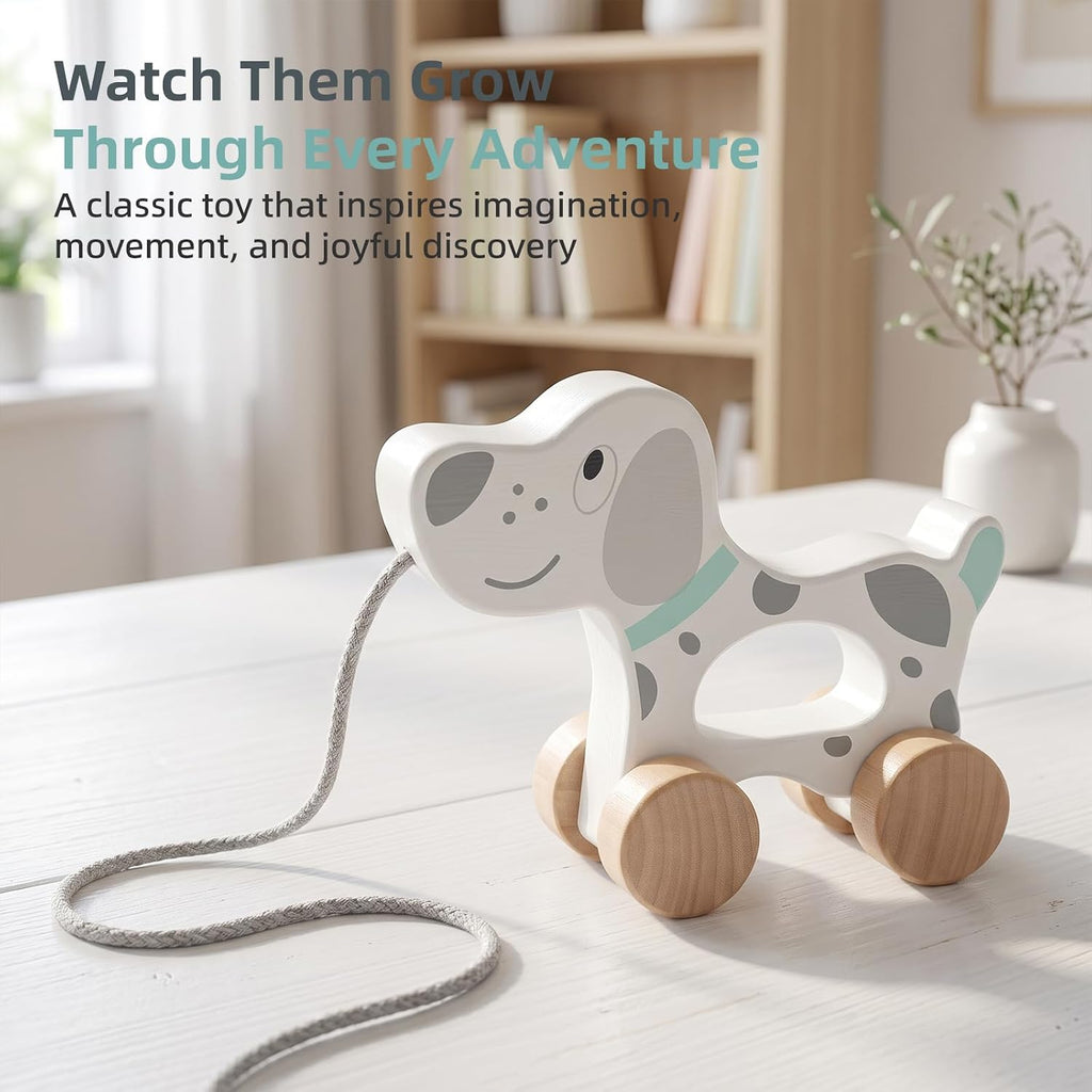 Baby Toys Car,Wooden Pull Along Toddler Toy, Developmental Toy for 1 Year Old Girl Boy Birthday Gift (Dog)