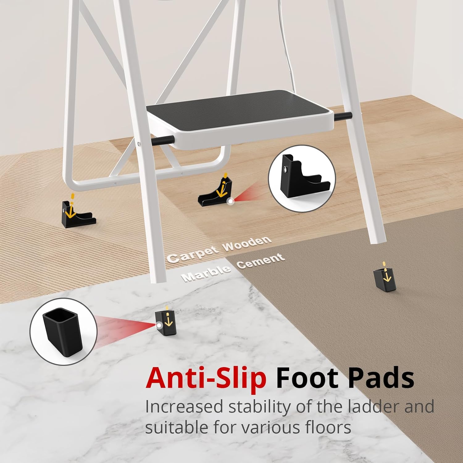 HBTower Step Ladder Folding Step Stool for Adults with Anti-Slip Pedal,330 lbs Capacity for Kitchen, Home,White