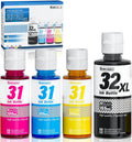 31 32XL Ink Bottle Set Refill for HP Smart Tank 7600 7602 7300 7301 7001, 5000 5101 5102, 6000 6001 651 551 Printer. Black CMY