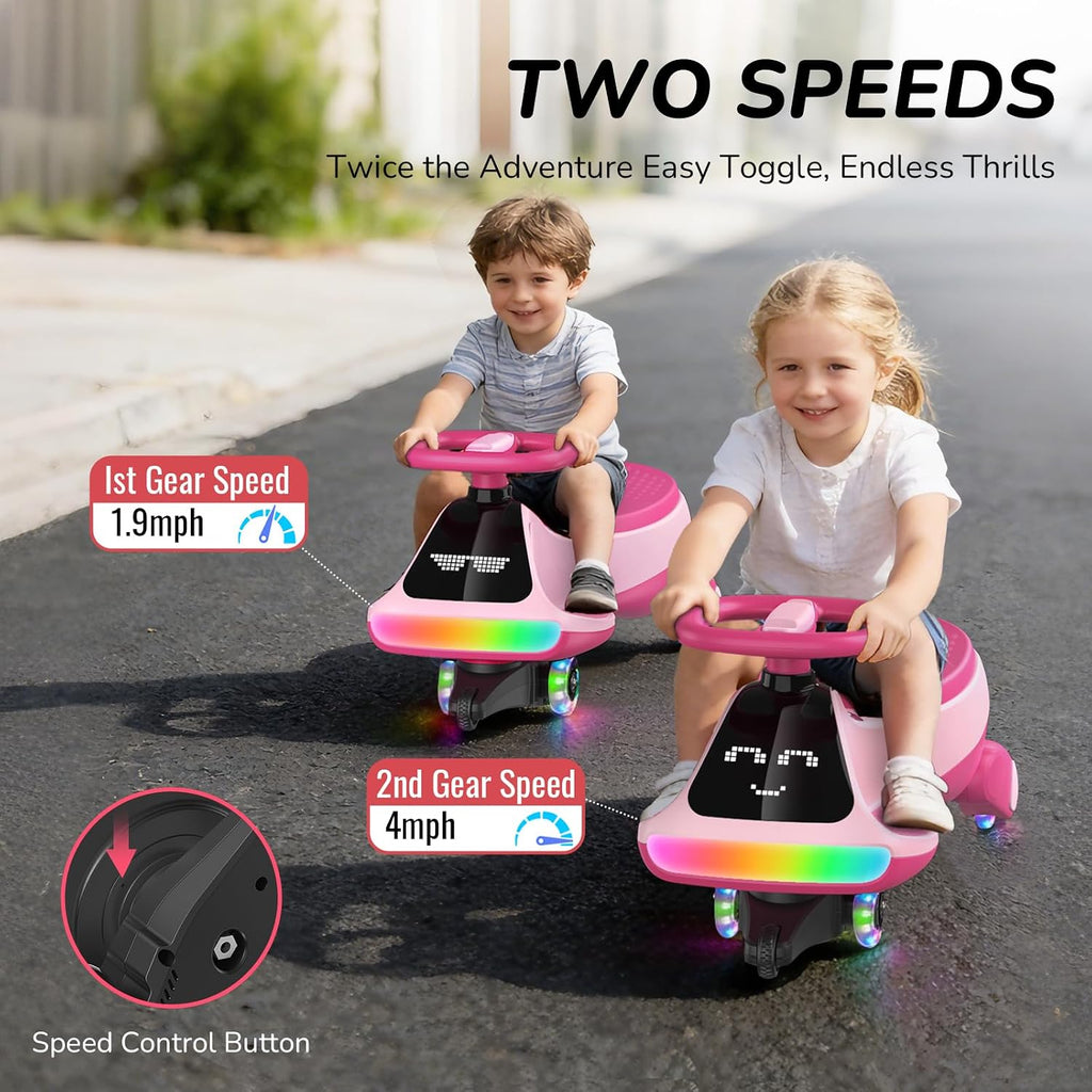 Umatoll 12V Electric Wiggle Car for Kids with Pedal, Display, Rechargeable Battery, LED Light, Bluetooth, Light-Up Wheels, Anti-Rollover, 2 Speeds, Ride on Toys, Birthday Gifts for Age 3+, 150Lbs