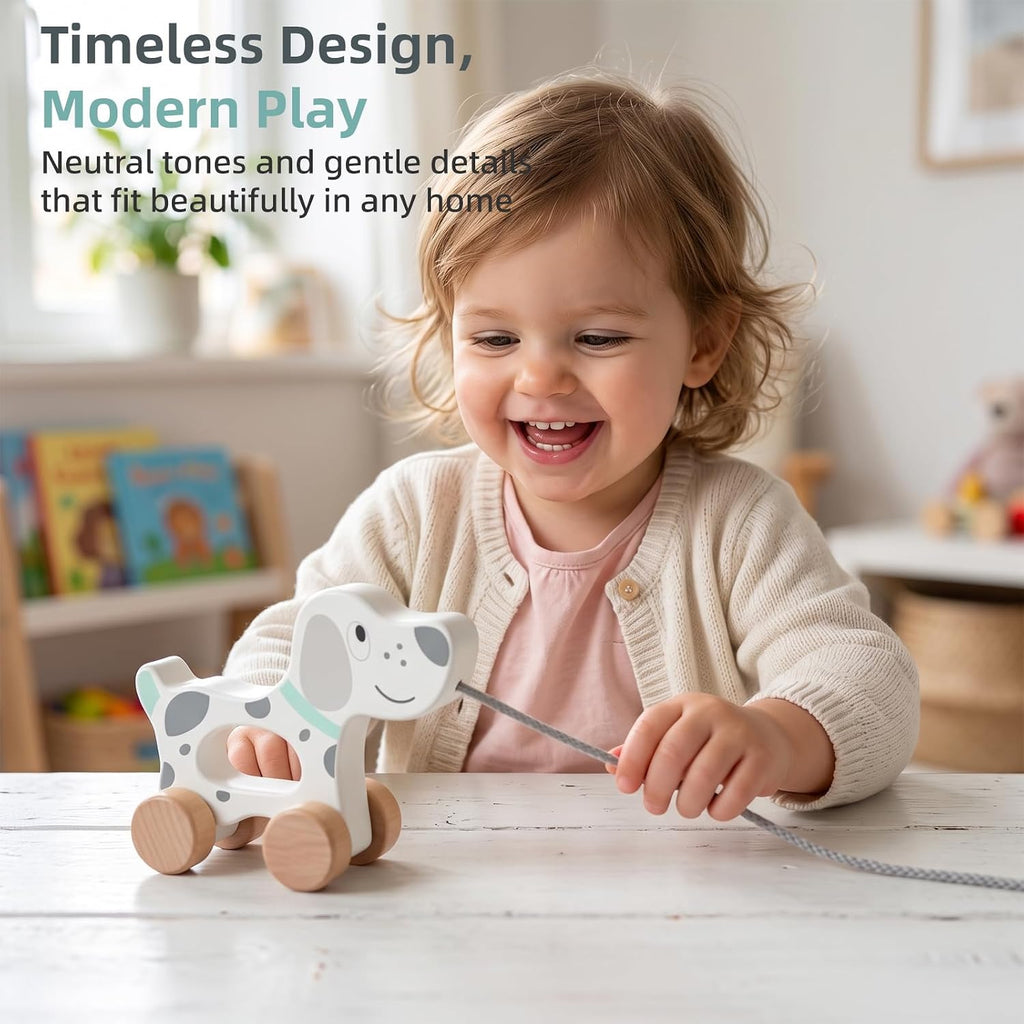 Baby Toys Car,Wooden Pull Along Toddler Toy, Developmental Toy for 1 Year Old Girl Boy Birthday Gift (Dog)