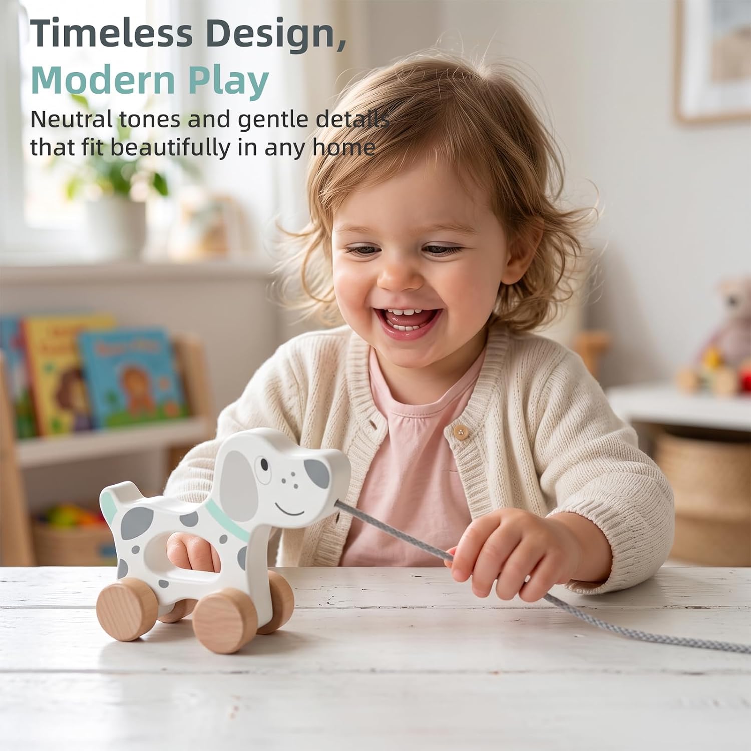 Baby Toys Car,Wooden Pull Along Toddler Toy, Developmental Toy for 1 Year Old Girl Boy Birthday Gift (Dog)
