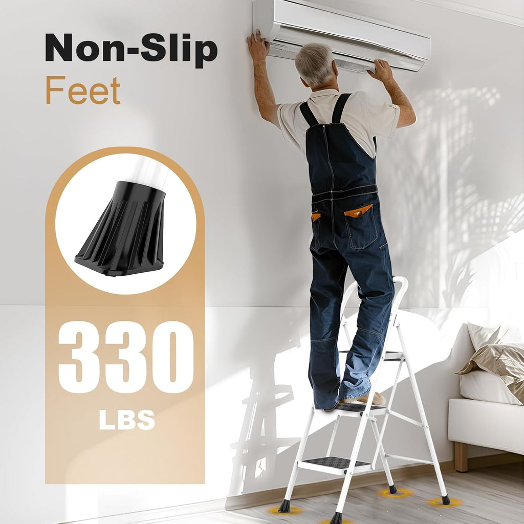 HBTower 3 Step Ladder,3 Step Stool for Adults Folding Step Stool with Cushioned Handle with Wide Anti-Slip Pedal Ergonomic Design