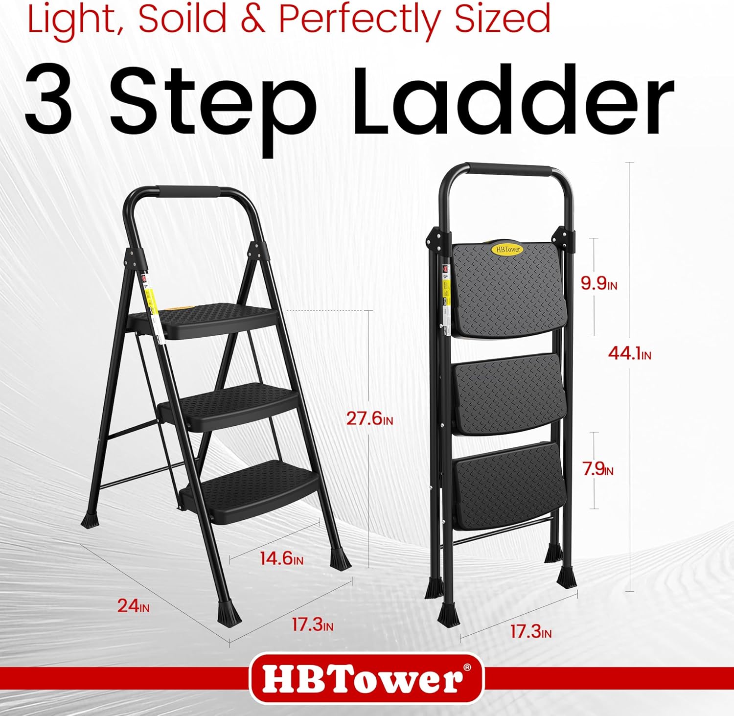 HBtower Step Ladder Sturdy, Heavy Duty Step Stool for Adults, Wide Anti-Slip Pedal Step Ladder Folding Step Stool for Home Kitchen Garage Outdoor (3 Step Ladder)