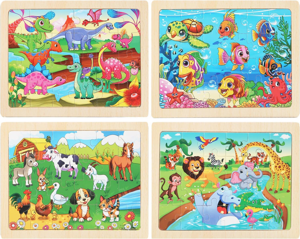 Puzzles for Kids Ages 4-6, 4 Packs 24 Piece Wooden Jigsaw Puzzle for Toddlers 5-8, Preschool Educational Puzzle Boards Toys Gifts for 4 5 6 7 8 Boys Girls