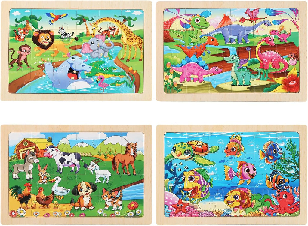 Puzzles for Kids Ages 4-6, 4 Packs 24 Piece Wooden Jigsaw Puzzle for Toddlers 5-8, Preschool Educational Puzzle Boards Toys Gifts for 4 5 6 7 8 Boys Girls