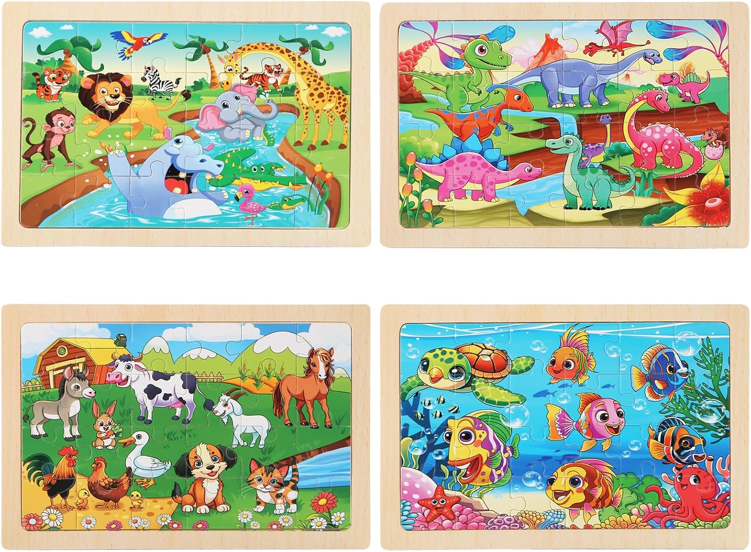 Puzzles for Kids Ages 4-6, 4 Packs 24 Piece Wooden Jigsaw Puzzle for Toddlers 5-8, Preschool Educational Puzzle Boards Toys Gifts for 4 5 6 7 8 Boys Girls