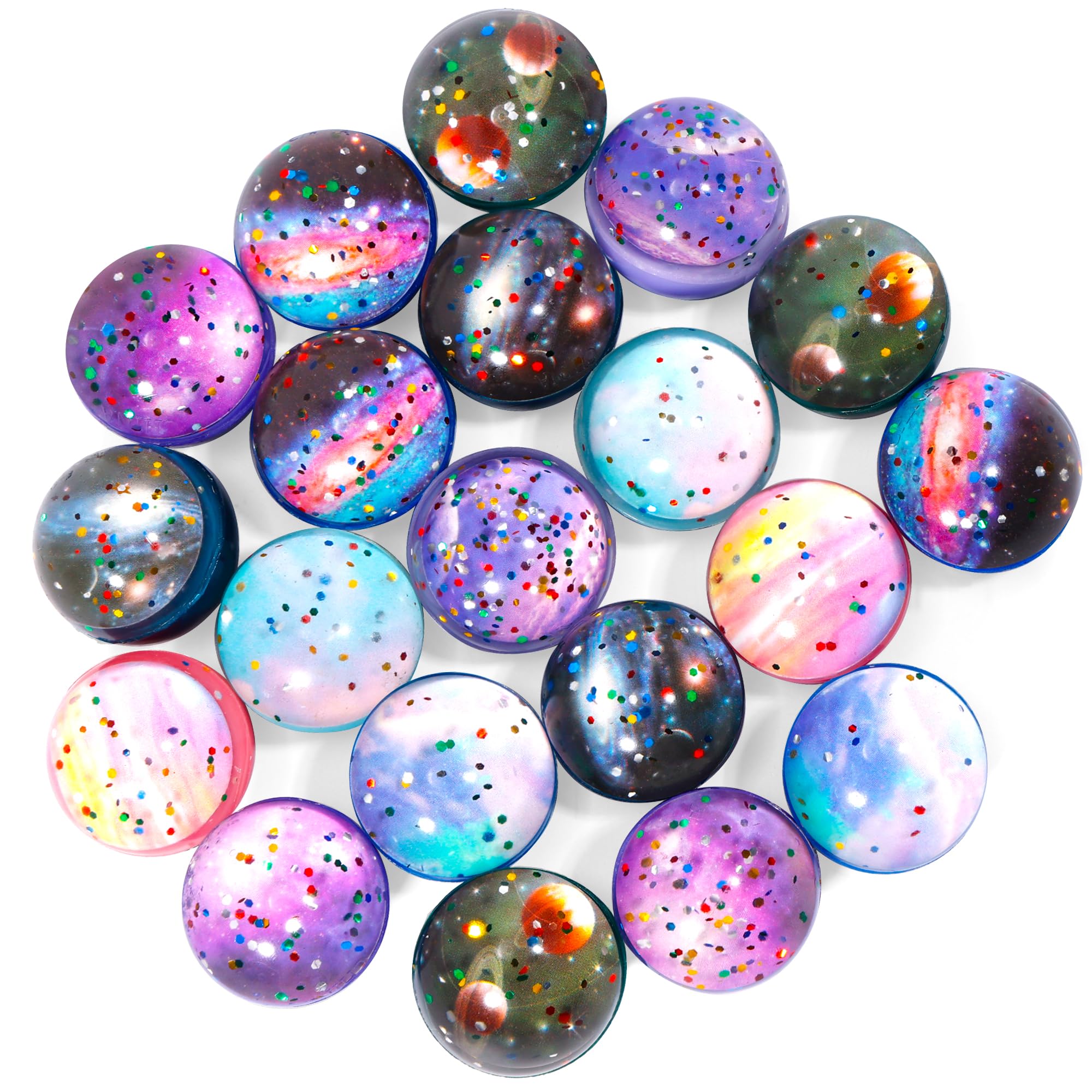Pllieay Space Bouncy Balls Bulk, 20PCS 32mm Bouncy Balls for Party Favors | Space Theme Bouncy Balls for Birthday, Kids Party Favors, Gift Bag Fillers, Easter Pinata Stuffers, Classroom Prizes and Pet