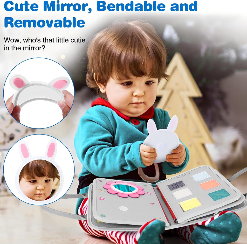 JHkim Busy Board Montessori Toys for Boy & Girl Birthday Gifts, Autism Sensory Travel Toy for Toddlers, Educational Activity Sensory Busy Book for Learning Fine Motor Skills, Gray