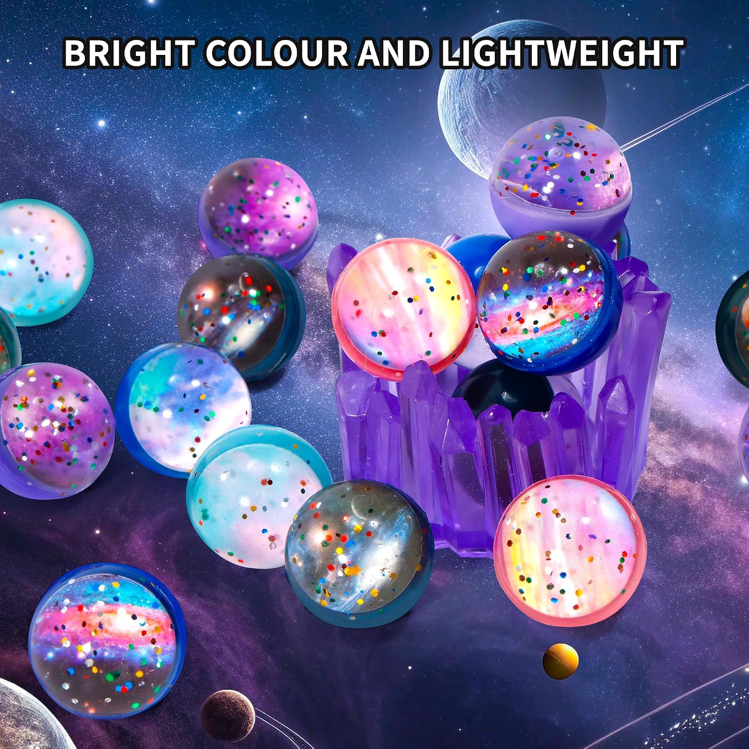 Pllieay Space Bouncy Balls Bulk, 20PCS 32mm Bouncy Balls for Party Favors | Space Theme Bouncy Balls for Birthday, Kids Party Favors, Gift Bag Fillers, Easter Pinata Stuffers, Classroom Prizes and Pet