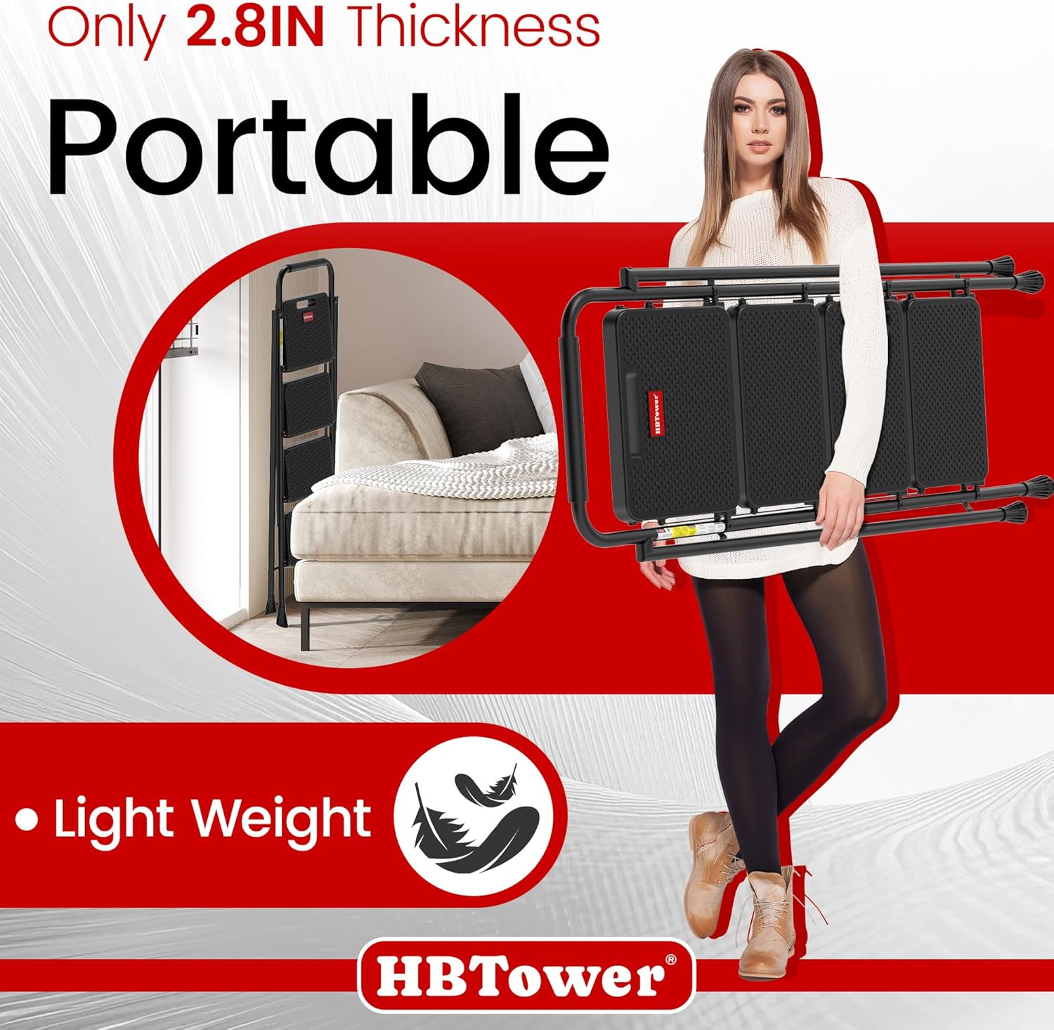 HBTower Step Ladder, Step Stool Foldable for Adults with Wide Anti-Slip Pedal, Lightweight 4 Step Ladders for Home