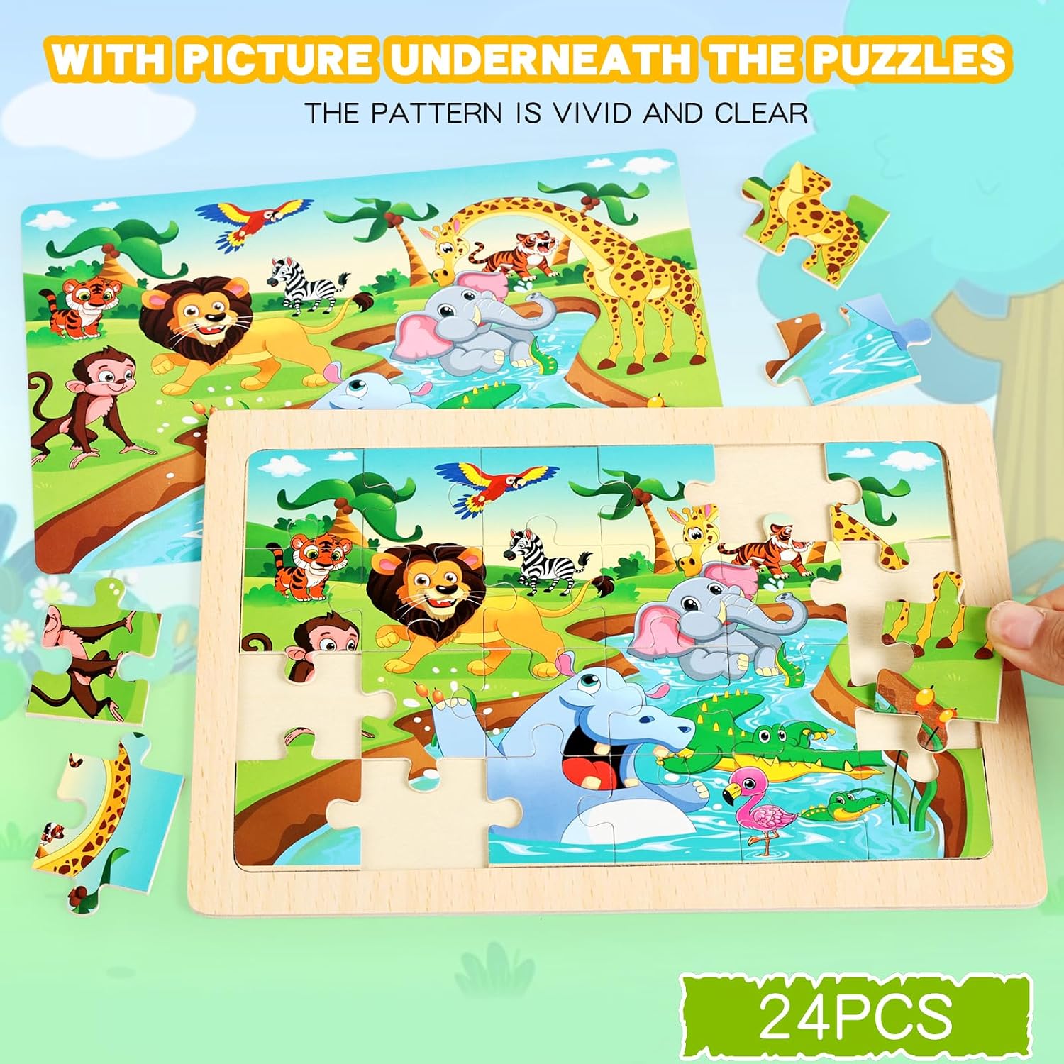Puzzles for Kids Ages 4-6, 4 Packs 24 Piece Wooden Jigsaw Puzzle for Toddlers 5-8, Preschool Educational Puzzle Boards Toys Gifts for 4 5 6 7 8 Boys Girls
